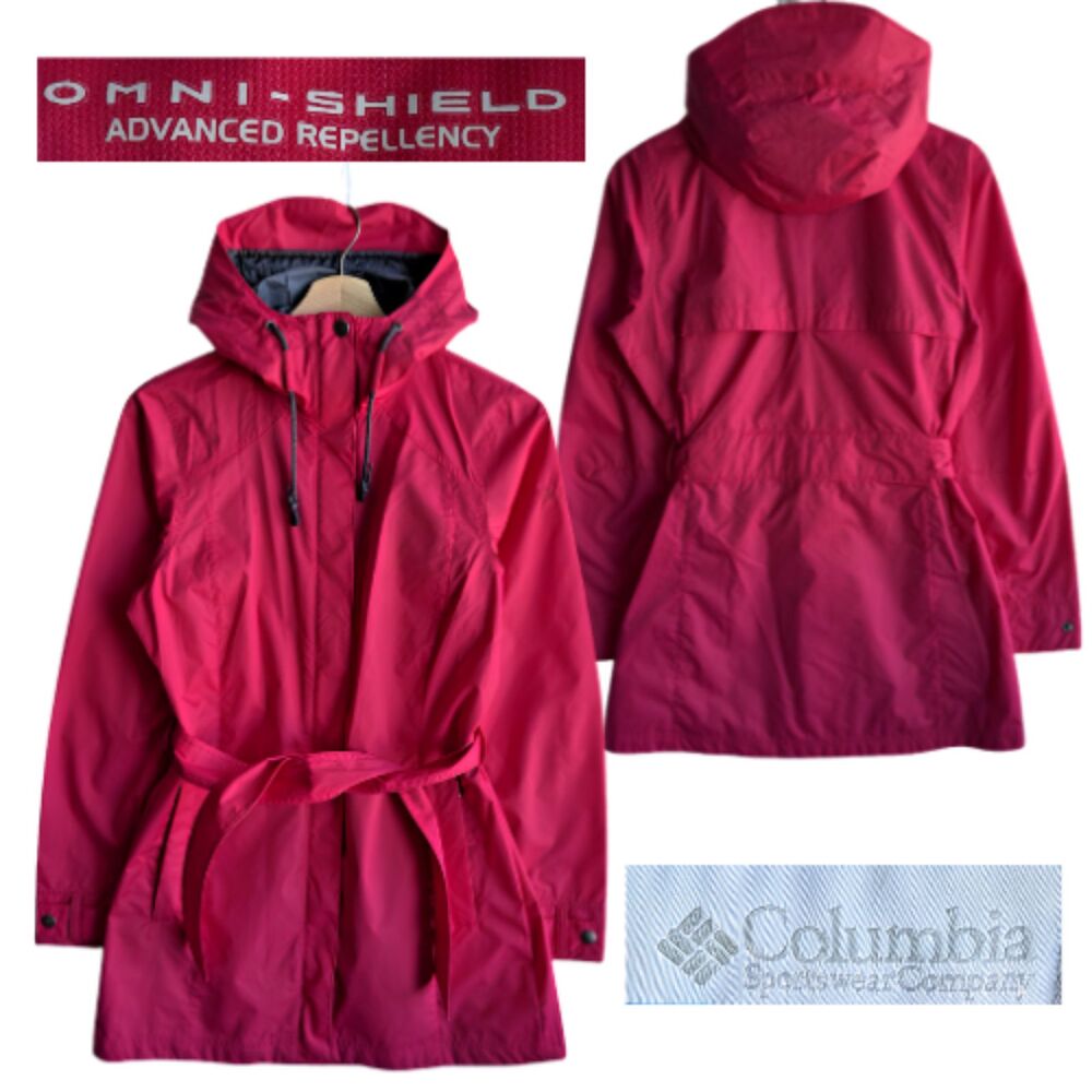 Columbia Pardon My Trench Rain Jacket Hooded Waist Tie Pink Women's XS Outdoor